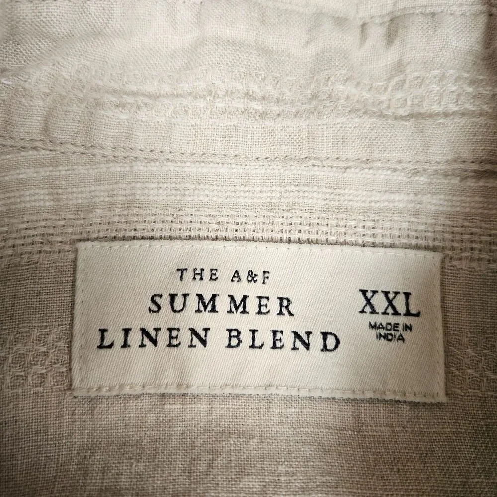 The A&F Summer Linen Blend Men's XXL Cream Camp Button Up Casual Beach Preppy
